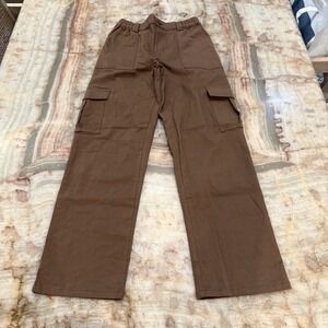 LEPUNUO Women's Brown Cargo Pants Wide Leg High Rise Elastic Waist Size M NWT